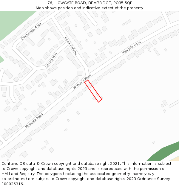 76, HOWGATE ROAD, BEMBRIDGE, PO35 5QP: Location map and indicative extent of plot