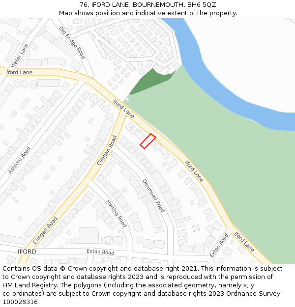 76, IFORD LANE, BOURNEMOUTH, BH6 5QZ: Location map and indicative extent of plot