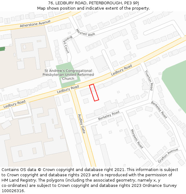 76, LEDBURY ROAD, PETERBOROUGH, PE3 9PJ: Location map and indicative extent of plot