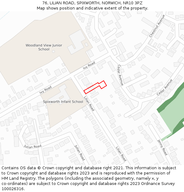 76, LILIAN ROAD, SPIXWORTH, NORWICH, NR10 3PZ: Location map and indicative extent of plot