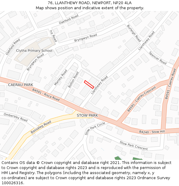 76, LLANTHEWY ROAD, NEWPORT, NP20 4LA: Location map and indicative extent of plot