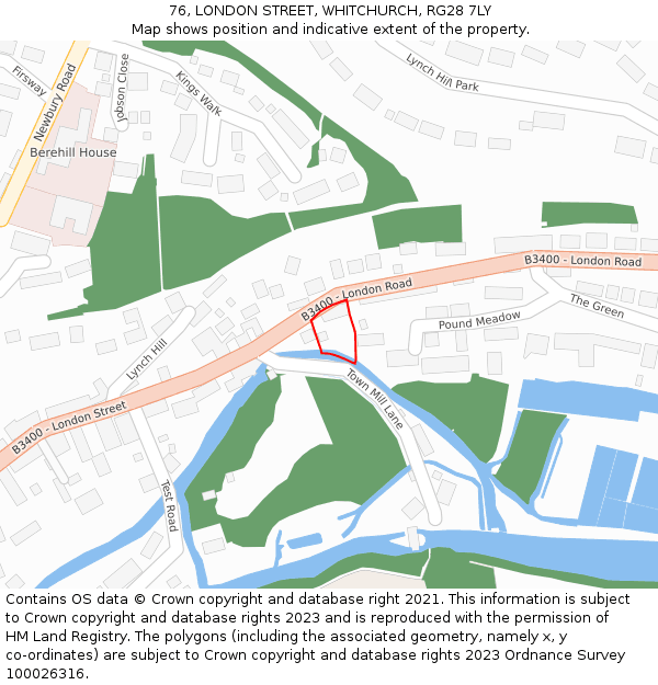76, LONDON STREET, WHITCHURCH, RG28 7LY: Location map and indicative extent of plot