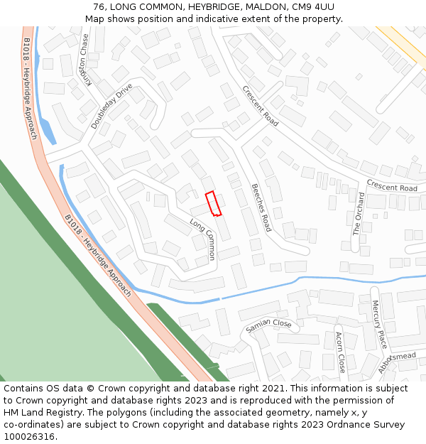 76, LONG COMMON, HEYBRIDGE, MALDON, CM9 4UU: Location map and indicative extent of plot