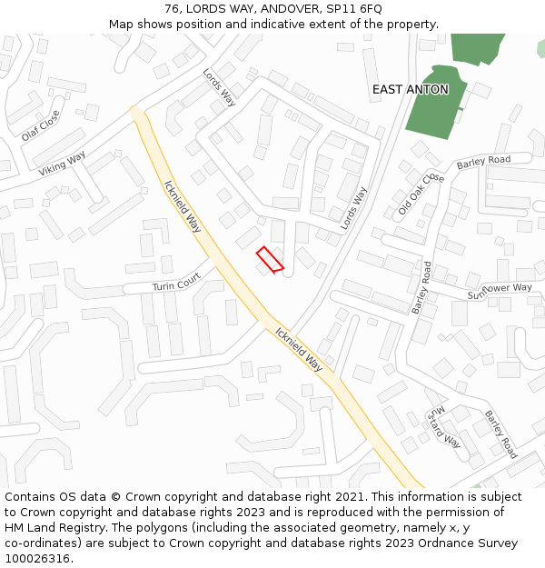76, LORDS WAY, ANDOVER, SP11 6FQ: Location map and indicative extent of plot