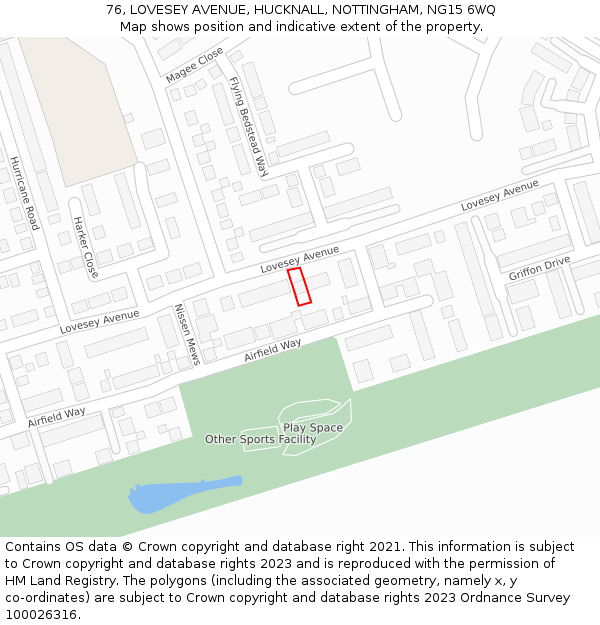 76, LOVESEY AVENUE, HUCKNALL, NOTTINGHAM, NG15 6WQ: Location map and indicative extent of plot