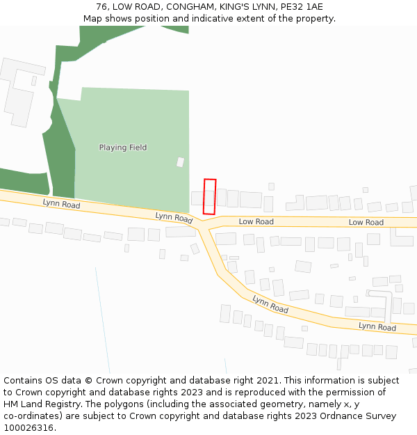 76, LOW ROAD, CONGHAM, KING'S LYNN, PE32 1AE: Location map and indicative extent of plot