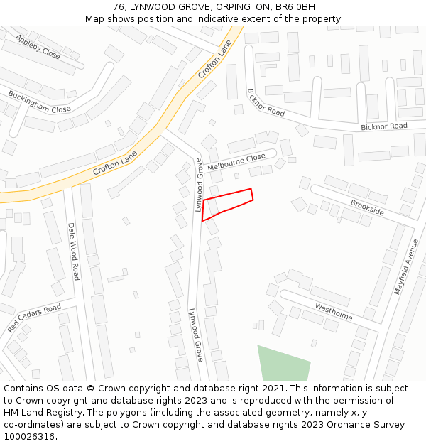 76, LYNWOOD GROVE, ORPINGTON, BR6 0BH: Location map and indicative extent of plot