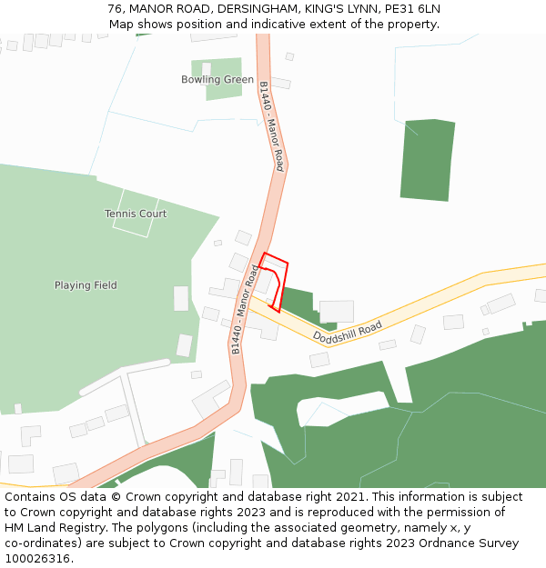 76, MANOR ROAD, DERSINGHAM, KING'S LYNN, PE31 6LN: Location map and indicative extent of plot