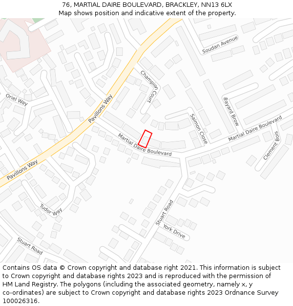 76, MARTIAL DAIRE BOULEVARD, BRACKLEY, NN13 6LX: Location map and indicative extent of plot