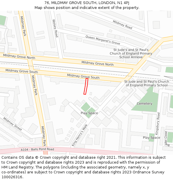 76, MILDMAY GROVE SOUTH, LONDON, N1 4PJ: Location map and indicative extent of plot