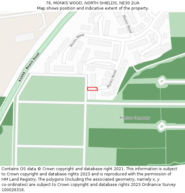 76, MONKS WOOD, NORTH SHIELDS, NE30 2UA: Location map and indicative extent of plot