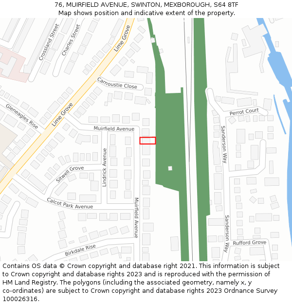 76, MUIRFIELD AVENUE, SWINTON, MEXBOROUGH, S64 8TF: Location map and indicative extent of plot