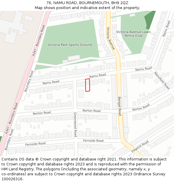 76, NAMU ROAD, BOURNEMOUTH, BH9 2QZ: Location map and indicative extent of plot