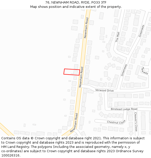 76, NEWNHAM ROAD, RYDE, PO33 3TF: Location map and indicative extent of plot