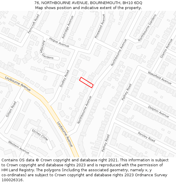 76, NORTHBOURNE AVENUE, BOURNEMOUTH, BH10 6DQ: Location map and indicative extent of plot