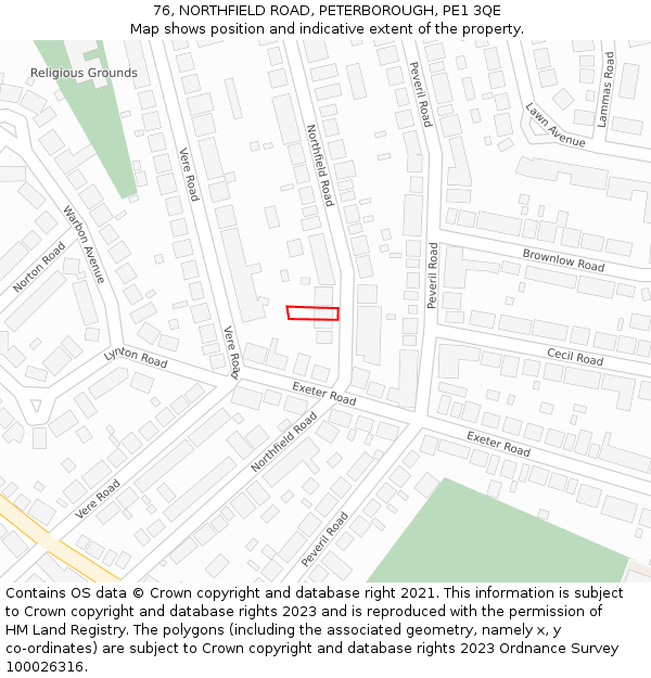76, NORTHFIELD ROAD, PETERBOROUGH, PE1 3QE: Location map and indicative extent of plot