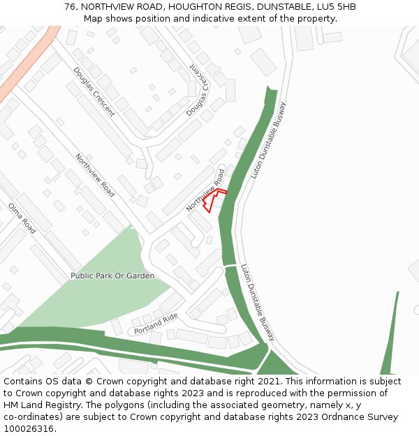 76, NORTHVIEW ROAD, HOUGHTON REGIS, DUNSTABLE, LU5 5HB: Location map and indicative extent of plot