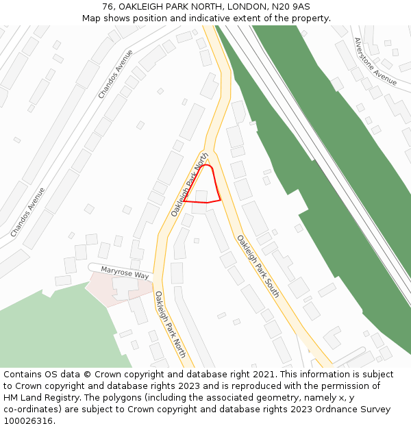 76, OAKLEIGH PARK NORTH, LONDON, N20 9AS: Location map and indicative extent of plot