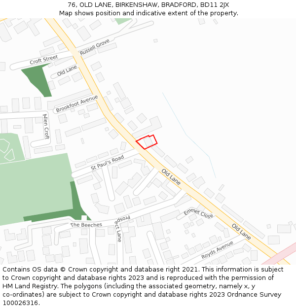 76, OLD LANE, BIRKENSHAW, BRADFORD, BD11 2JX: Location map and indicative extent of plot