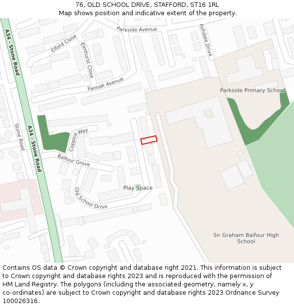 76, OLD SCHOOL DRIVE, STAFFORD, ST16 1RL: Location map and indicative extent of plot