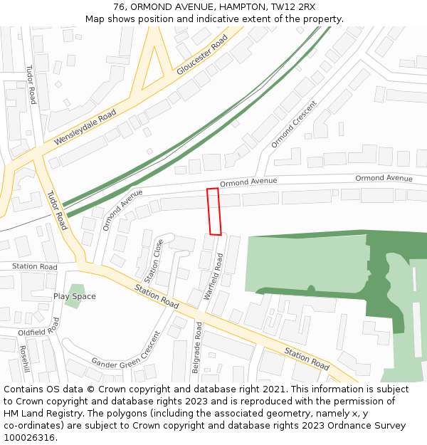 76, ORMOND AVENUE, HAMPTON, TW12 2RX: Location map and indicative extent of plot