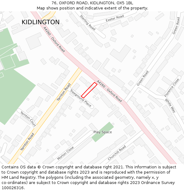 76, OXFORD ROAD, KIDLINGTON, OX5 1BL: Location map and indicative extent of plot