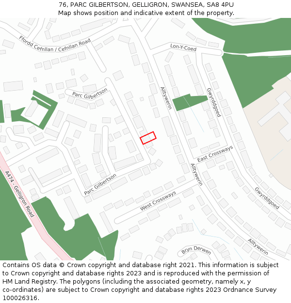 76, PARC GILBERTSON, GELLIGRON, SWANSEA, SA8 4PU: Location map and indicative extent of plot