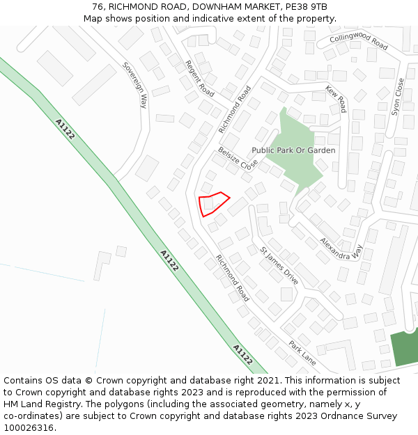 76, RICHMOND ROAD, DOWNHAM MARKET, PE38 9TB: Location map and indicative extent of plot
