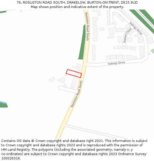 76, ROSLISTON ROAD SOUTH, DRAKELOW, BURTON-ON-TRENT, DE15 9UD: Location map and indicative extent of plot