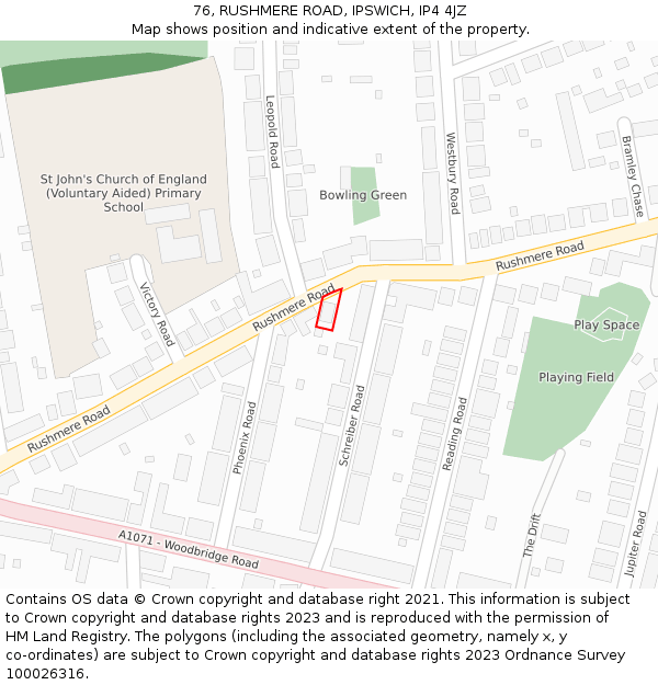76, RUSHMERE ROAD, IPSWICH, IP4 4JZ: Location map and indicative extent of plot