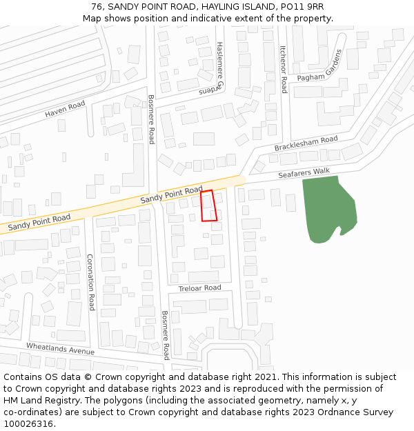 76, SANDY POINT ROAD, HAYLING ISLAND, PO11 9RR: Location map and indicative extent of plot