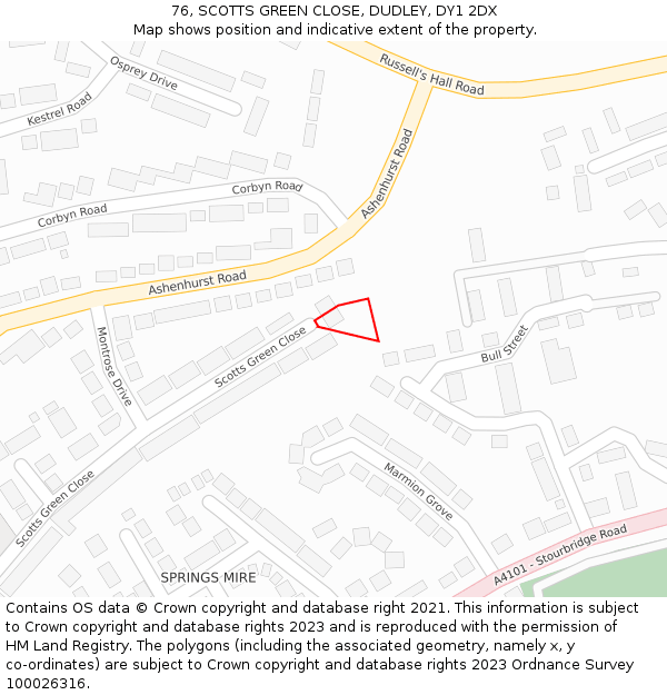 76, SCOTTS GREEN CLOSE, DUDLEY, DY1 2DX: Location map and indicative extent of plot