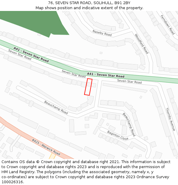 76, SEVEN STAR ROAD, SOLIHULL, B91 2BY: Location map and indicative extent of plot