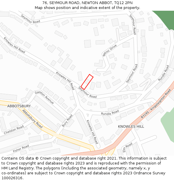 76, SEYMOUR ROAD, NEWTON ABBOT, TQ12 2PN: Location map and indicative extent of plot