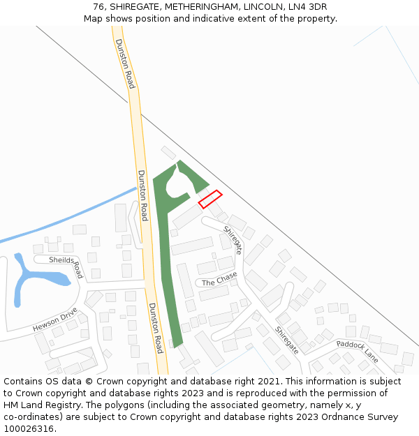 76, SHIREGATE, METHERINGHAM, LINCOLN, LN4 3DR: Location map and indicative extent of plot