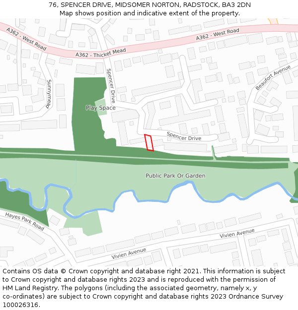 76, SPENCER DRIVE, MIDSOMER NORTON, RADSTOCK, BA3 2DN: Location map and indicative extent of plot