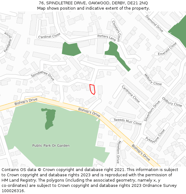 76, SPINDLETREE DRIVE, OAKWOOD, DERBY, DE21 2NQ: Location map and indicative extent of plot