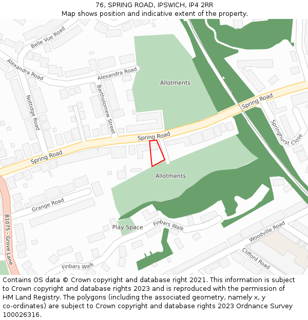 76, SPRING ROAD, IPSWICH, IP4 2RR: Location map and indicative extent of plot