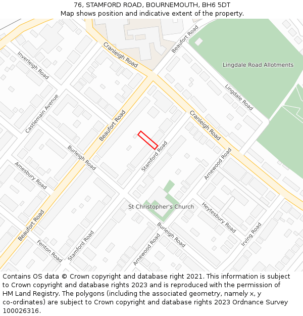 76, STAMFORD ROAD, BOURNEMOUTH, BH6 5DT: Location map and indicative extent of plot