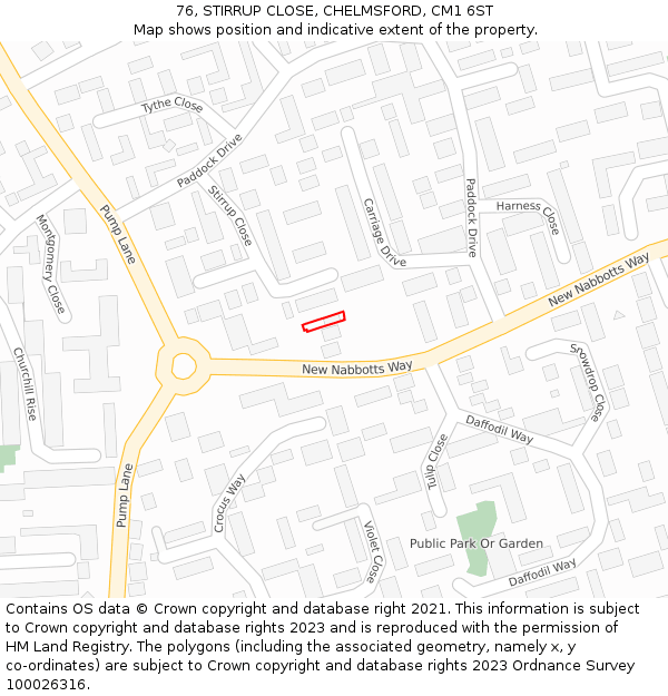 76, STIRRUP CLOSE, CHELMSFORD, CM1 6ST: Location map and indicative extent of plot