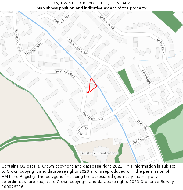 76, TAVISTOCK ROAD, FLEET, GU51 4EZ: Location map and indicative extent of plot