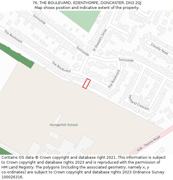 76, THE BOULEVARD, EDENTHORPE, DONCASTER, DN3 2QJ: Location map and indicative extent of plot