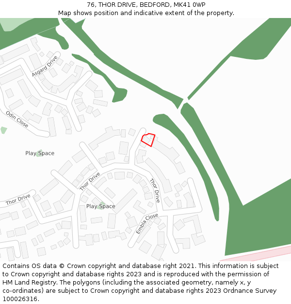 76, THOR DRIVE, BEDFORD, MK41 0WP: Location map and indicative extent of plot