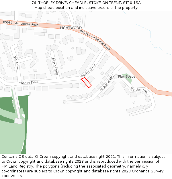 76, THORLEY DRIVE, CHEADLE, STOKE-ON-TRENT, ST10 1SA: Location map and indicative extent of plot