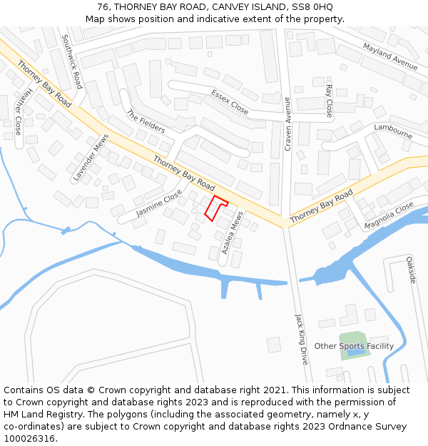 76, THORNEY BAY ROAD, CANVEY ISLAND, SS8 0HQ: Location map and indicative extent of plot