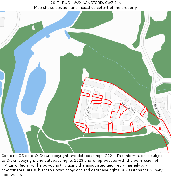 76, THRUSH WAY, WINSFORD, CW7 3LN: Location map and indicative extent of plot