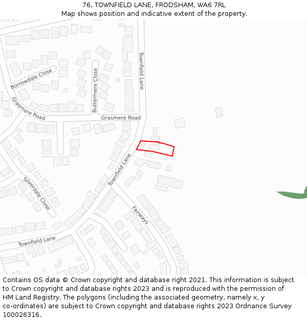 76, TOWNFIELD LANE, FRODSHAM, WA6 7RL: Location map and indicative extent of plot