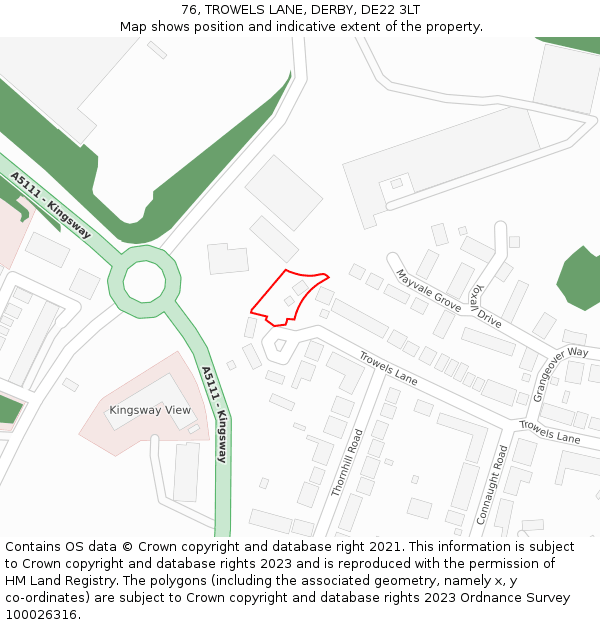 76, TROWELS LANE, DERBY, DE22 3LT: Location map and indicative extent of plot
