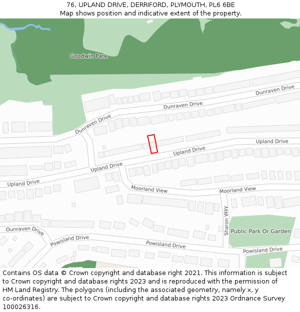 76, UPLAND DRIVE, DERRIFORD, PLYMOUTH, PL6 6BE: Location map and indicative extent of plot