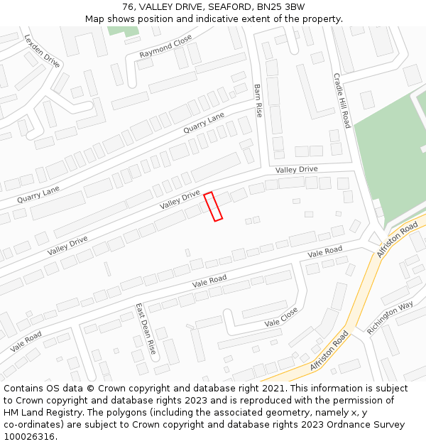 76, VALLEY DRIVE, SEAFORD, BN25 3BW: Location map and indicative extent of plot